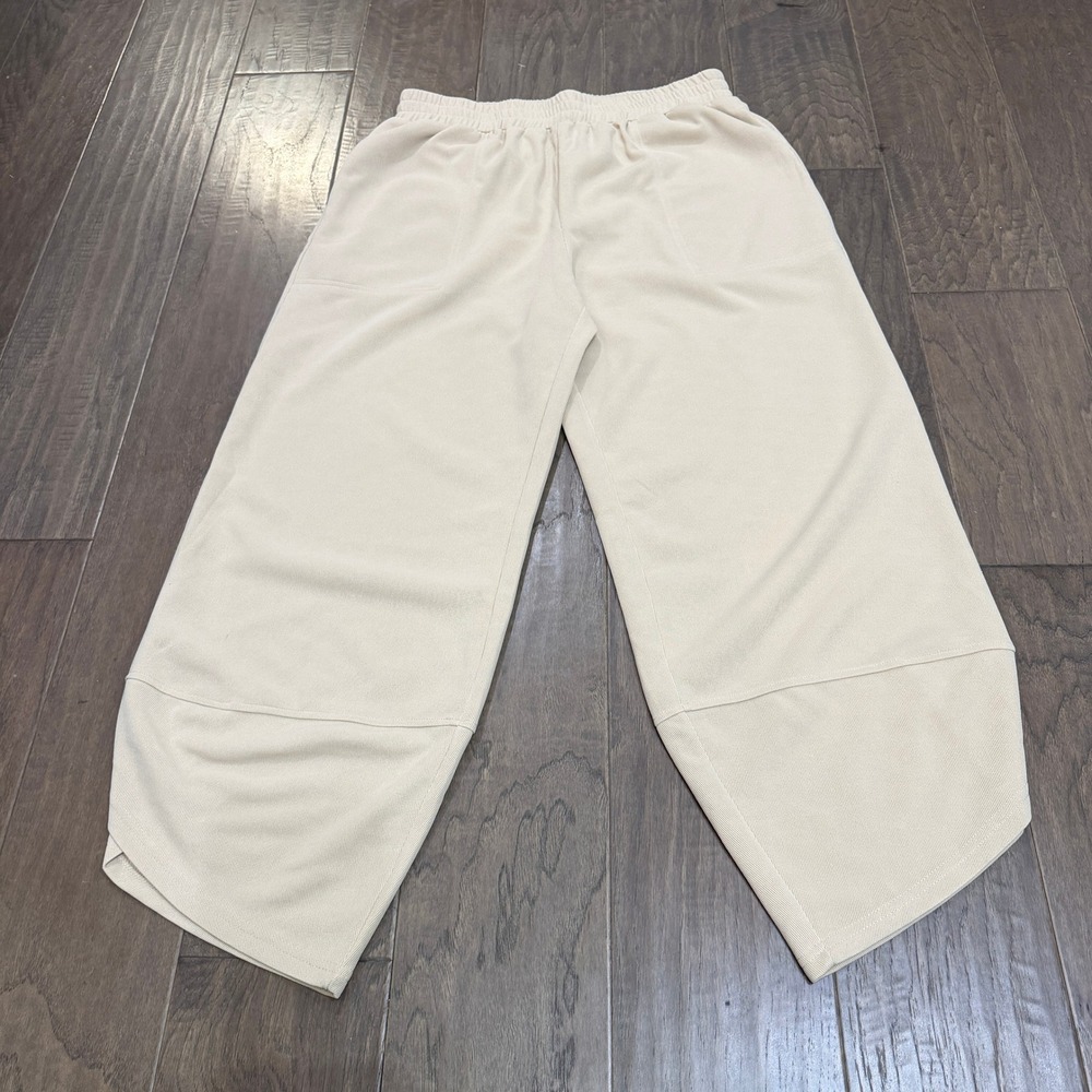 FREEOAK Beige Wide Leg Cropped Pants Womens Elastic‎ Waist Casual Lounge XL